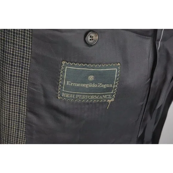 Ermenegildo Zegna Brown Blue Textured Wool Plaid Sport Coat Jacket Sz 42L
